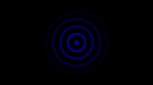 radio wave on black background.Abstract  blue Color Circle Line Pattern on Isolated Black, 4k monochrome Radio Wave Background effect with Scanning Waveform looping Animation