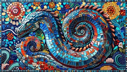 Sea serpent smalt mosaic abstract design pattern artwork