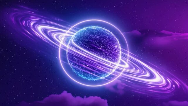 Abstract neon planet in space, digital art, possible use for science fiction background