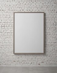 Poster mockup on clips, white brick wall background, frame, stylish, marketing
