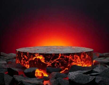 3D rendered abstract volcanic lava podium. 