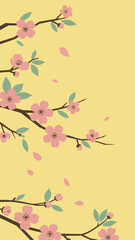 Delicate Pink Blossom Branches Against a Pale Yellow