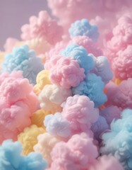 Fototapeta premium Fuzzy pink, yellow, and light blue blend; hazy, ethereal cotton candy effect , digital, airy