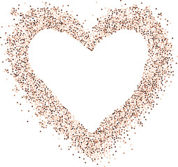 Creative frame of circular brown colored particles, heart shaped coffee powder. Perfect for love-themed and romantic designs, Valentines day greetings. Coffee or chocolate powder border design.