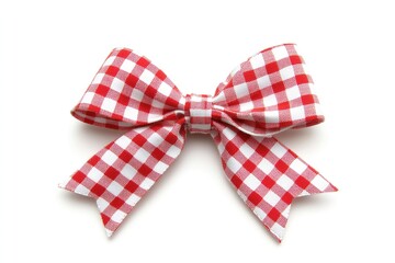 Red and white gingham bow isolated on a white background 