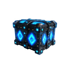 Glowing Blue Encrypted Treasure Chest - 3D Render