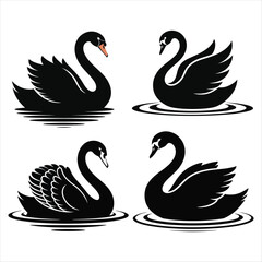 Elegant black swan silhouettes in vector art with variations for design and decor