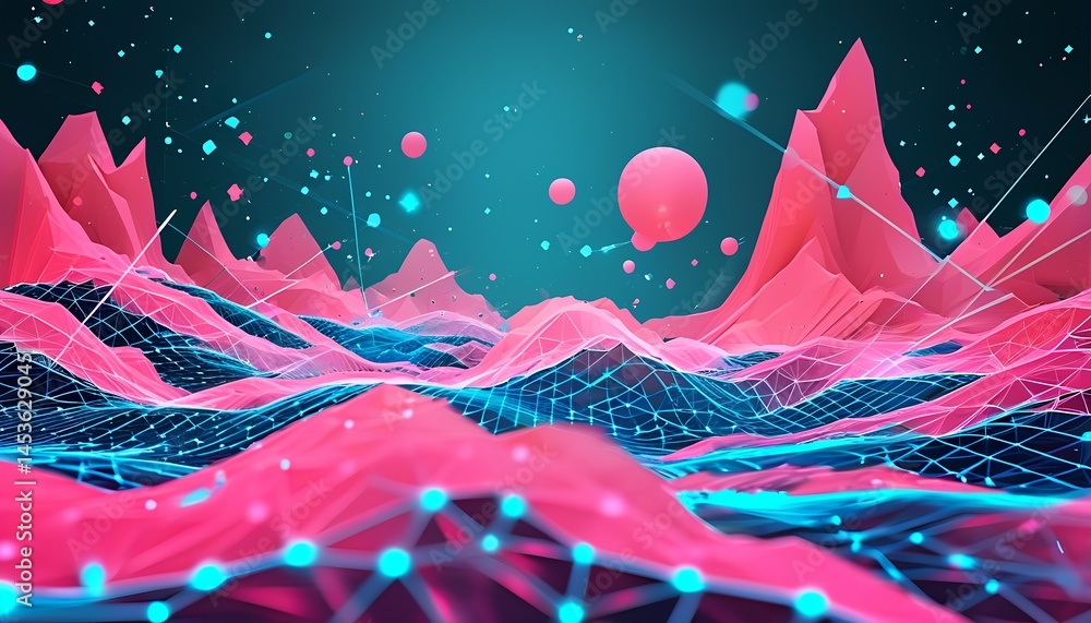 Poster technology background with abstract grunge design and glowing stars, digital texture, cosmic pattern