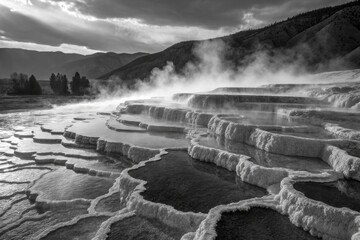 Steaming Terraces in Black and White