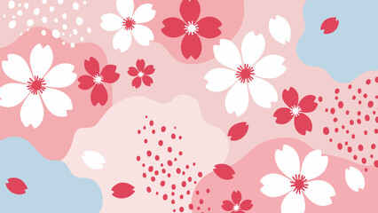 Whimsical Floral Arrangement with Cherry Blossoms and Abstract Pastel Shapes
