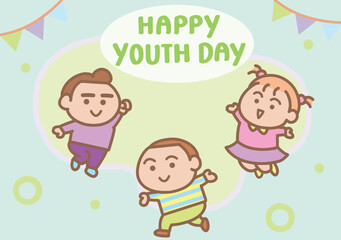 Happy youth day with boys and girl cartoon style.