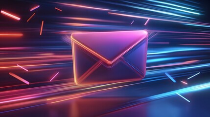 Naklejka premium Fast communication symbolized by digital envelope with neon color dynamics high resolution picture