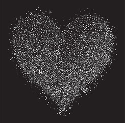 Creative composition of circular gray particles, heart shaped powder. Perfect for love-themed and romantic designs, the artistic arrangement conveys charm and elegance with heart-shaped elements.