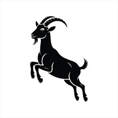 Silhouette of a proud goat jumping upwards on white background simple vector art