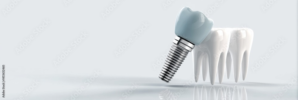 Aufkleber Floating 3D Model Showcasing a Tooth Implant Assembly With Soft Shadows Over a Light Background Generative AI