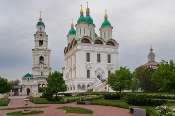 Cathedral of the Assumption of the Blessed Virgin Mary with a bell tower on the territory of the historical and architectural complex Astrakhan Kremlin on a spring day, Astrakhan, Russia