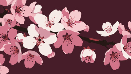 Fototapeta premium Artistic Illustration of Cherry Blossoms in Shades of Pink and White.