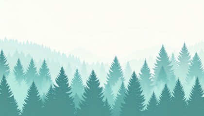 Obraz premium Tranquil nature scene featuring lush evergreen forests serene landscape digital artwork calm environment panoramic view