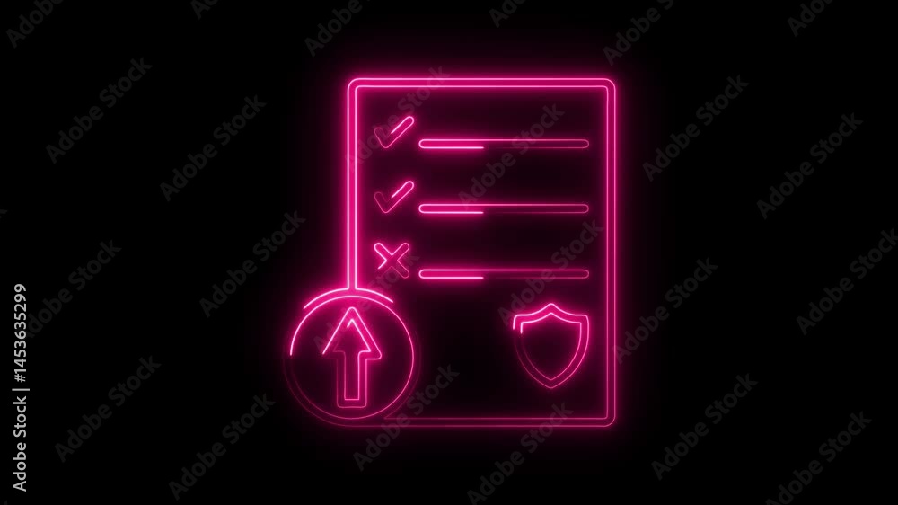 Poster upload secure checklist neon animation on black background