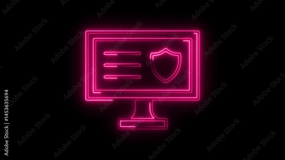 Aufkleber neon computer security shield animation for cyber protection on black background