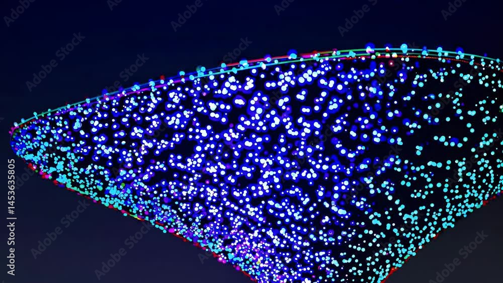 Poster digital abstract animation glowing particles shifting lights forming dynamic neon shapes use futuris