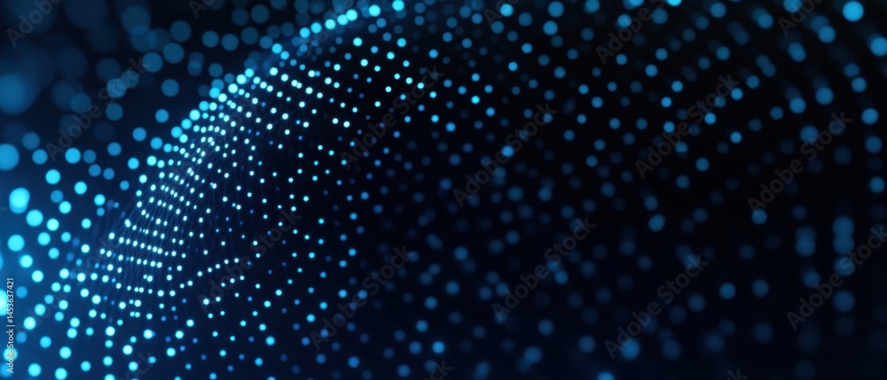 Leinwandbilder Abstract Dark Blue Background with Glowing Dots Digital Wavy Pattern and Modern Futuristic Technology Design in Circular Geometric Arrangement