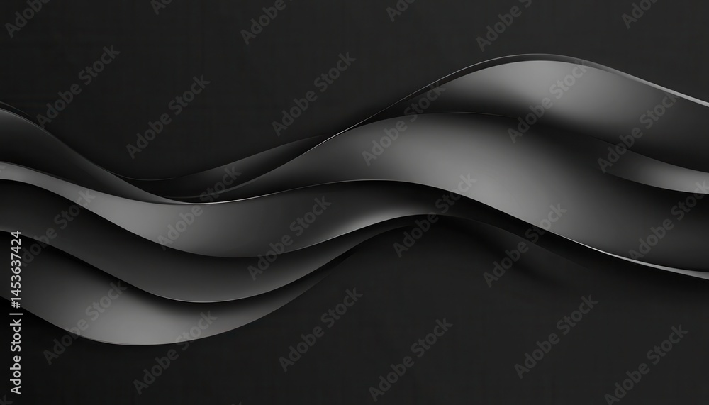 Aufkleber Abstract Dark Gray Wavy Lines on Black Background for Modern Art and Design