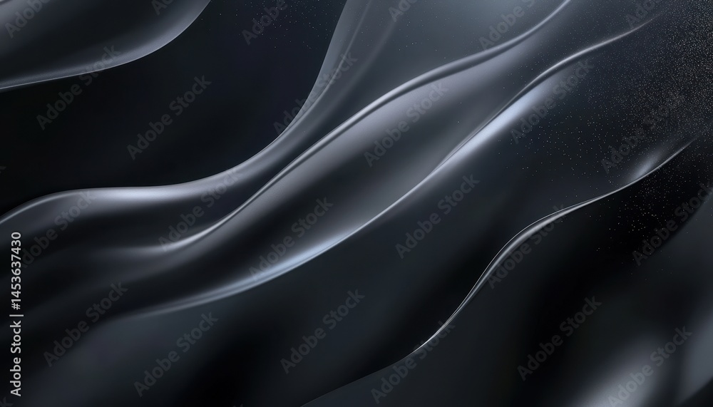 Aufkleber Abstract Dark Gray Wavy Silk Background with Smooth Texture Modern Art Design and Elegant Light Pattern Fabric and Stylish Gradient Shadow