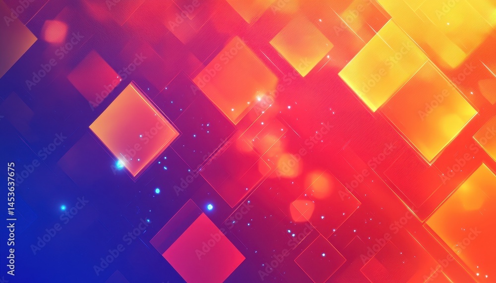Poster Abstract Geometric Pattern with Squares and Diagonal Lines in Shades of Red Orange and Blue Creating a Modern Wallpaper Design