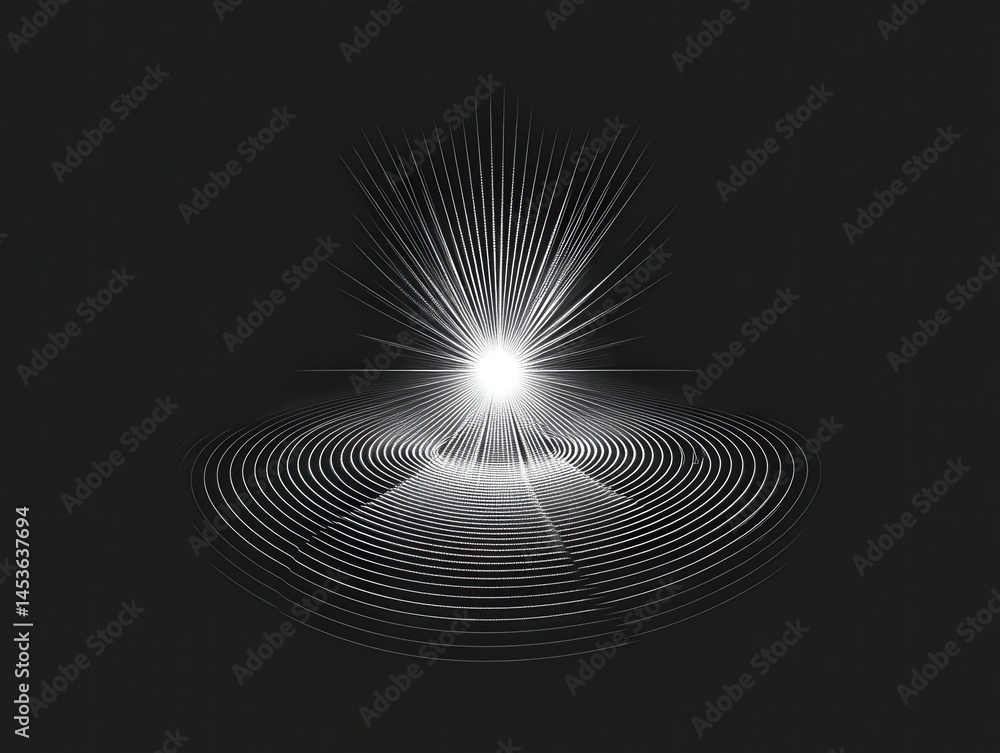 Poster Abstract Geometric Pattern with White Dots on Black Background Featuring Intricate Design and Modern Art Aesthetic with Light and Shadow Play