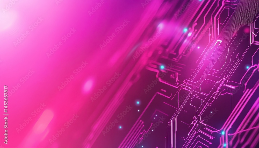 Poster Abstract Glowing Pink Circuit Board Background in Detailed Futuristic Style Showing Computer Technology Connection And Data Science