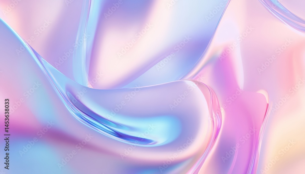 Aufkleber Abstract Holographic Gradient Waves Pattern Background with Iridescent Texture in Soft Pastel Colors