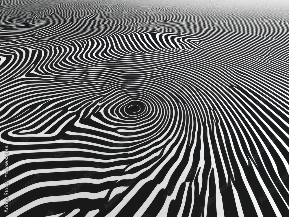 Poster Abstract Monochrome Pattern with Curving Lines Optical Illusion Design Grayscale Geometric Shapes and Decorative Elements in Wavy Texture Stripped Backdrop Creative Illustration