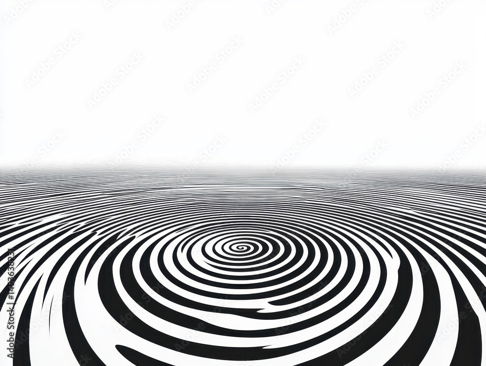Poster Abstract Optical Illusion Pattern of Black and White Concentric Circles Geometric Design on White Background for Modern Minimal Art