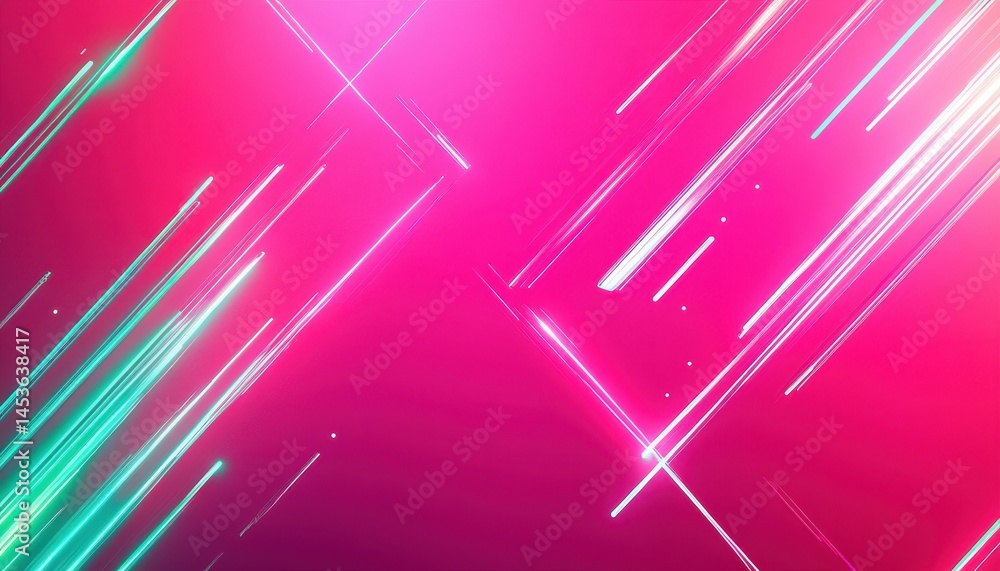 Poster Abstract Pink and Teal Background with Diagonal Light Streaks with Geometric Pattern and Neon Lighting for Modern and Futuristic Design