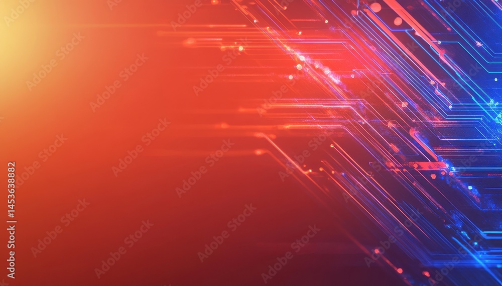 Poster Abstract Technology Background with Blue and Red Glowing Lines Digital Design for Futuristic Network Connection and Modern Graphic Illustration