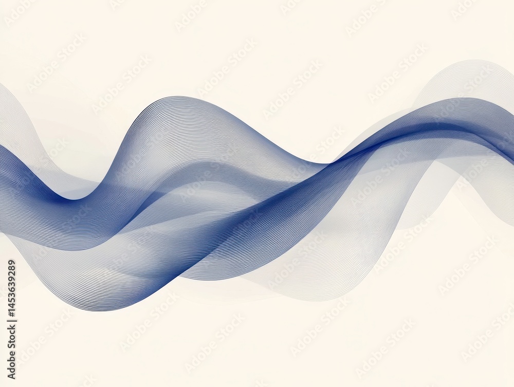 Poster Abstract Wavy Blue Lines Over White Background Creates a Modern and Dynamic Design with Fluid Curves and Smooth Gradients for Decorative Art