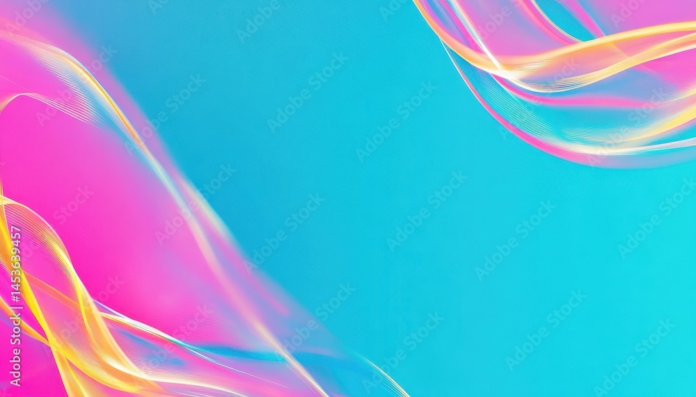 Aufkleber Abstract Wavy Pink and Yellow Lines on a Turquoise Blue Background Art with Elegant Smooth and Dynamic Flows Rendering a Futuristic Concept