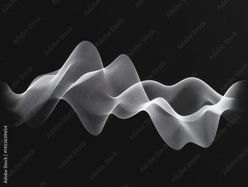 Aufkleber Abstract White Waveform Pattern on Black Background Digital Data Visualization with Dynamic Motion and Graphic Design Futuristic Technology
