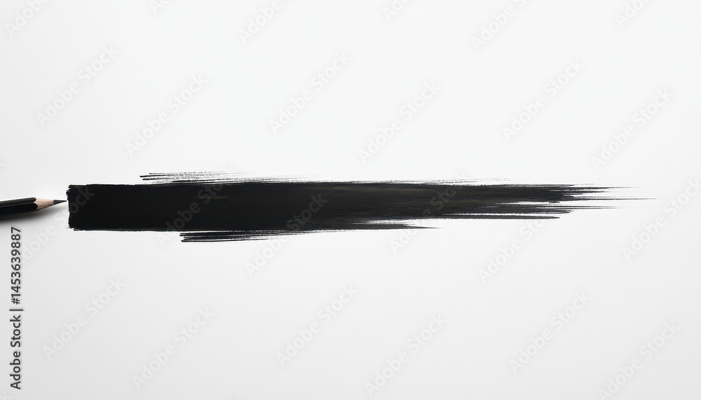 Poster Black Pencil Stroke on White Background Creating an Abstract Line Art Design with Rough Texture and Subtle Shadows for Minimalist Graphic Projects