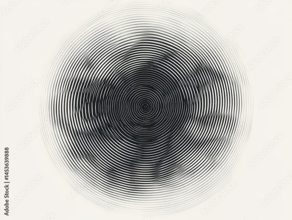 Poster Black and White Circular Pattern with Symmetrical Geometric Design Abstract Graphic Art Minimalist Aesthetic Op Art Texture Optical Illusion Art Decoration Contemporary Visual Elements