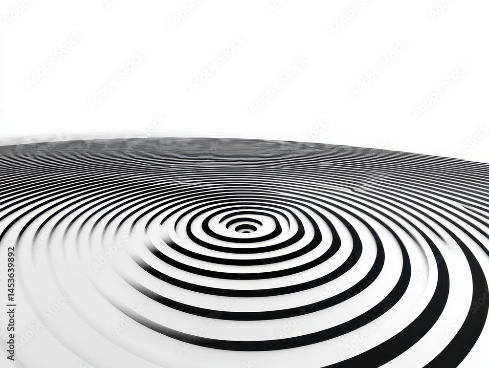 Aufkleber Black and White Concentric Circles Forming Ripples in a Water Like Surface Abstract Wave Motion Graphic with Smooth Dynamic Fluid Reflection and a Modern Geometric Design