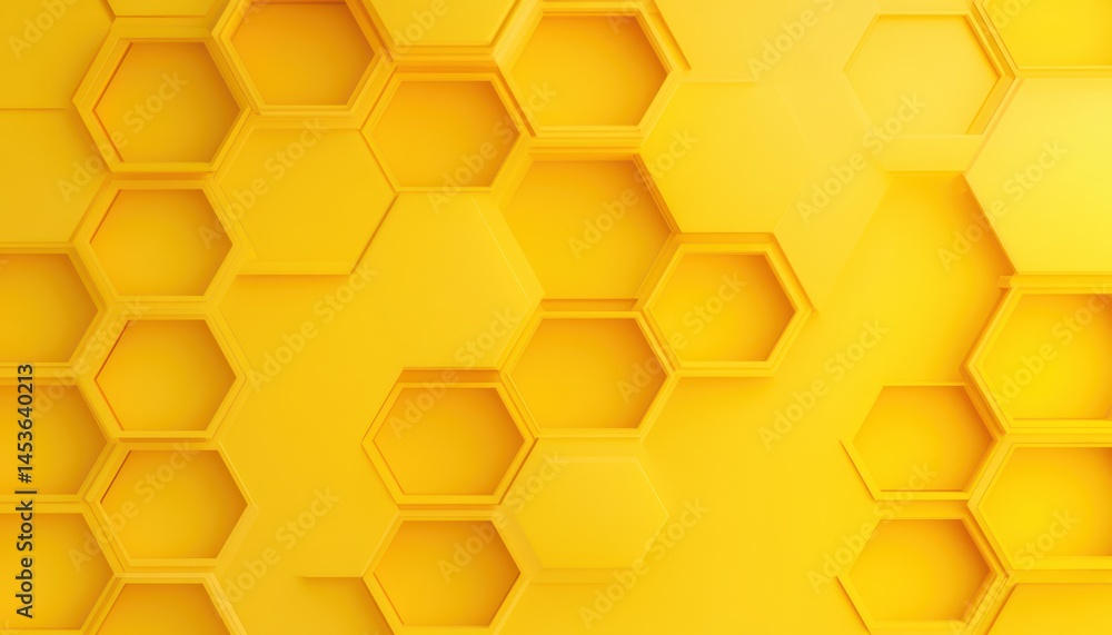 Poster Bright Yellow Honeycomb Pattern Background with Hexagonal Cells and Geometric Design Elements