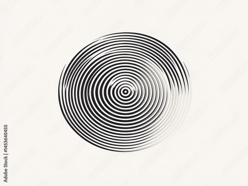 Fototapete Concentric Circle Pattern with Distorted Lines in Black and White Creating Abstract Art Graphic Design on Light Background for Modern Decorative Element