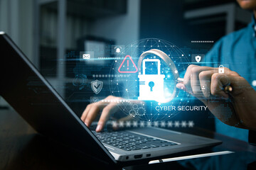 Concept of cyber security, secure access to user's personal information, information security and...