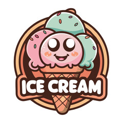 A colorful and playful ice cream logo design featuring a delicious ice cream cone with scoops in bright pastel colors. Perfect for dessert shops, ice cream parlors, summer events, and sweet treat bran