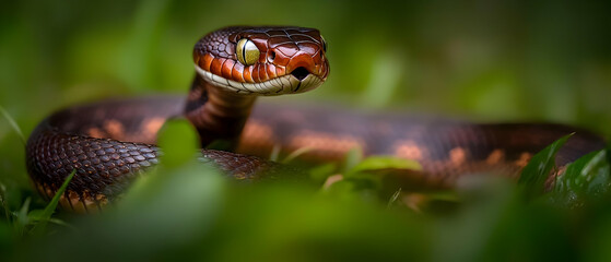 Obraz premium Closeup Of Venomous Snake In Grassy Environment