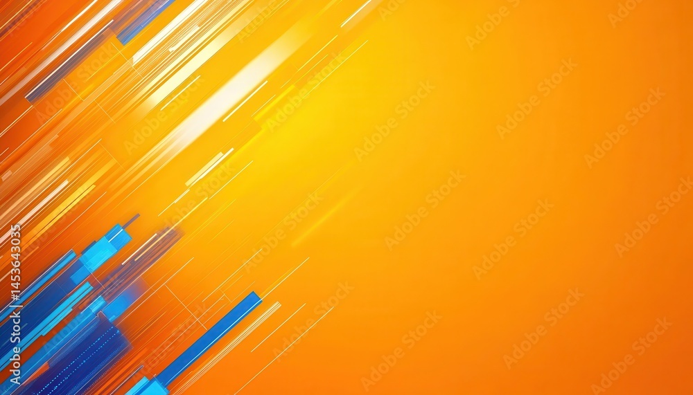 Aufkleber Vibrant Abstract Background with Orange Backdrop Blue Geometric Lines and Dynamic Light Streaks For Modern Digital Design