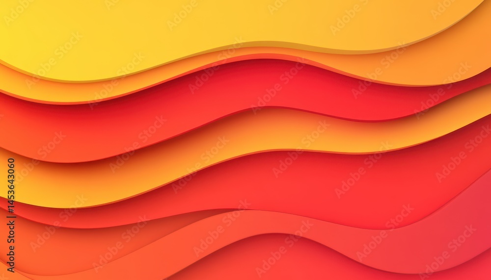 Poster Vibrant Abstract Background with Layered Wavy Paper Cut Design in Shades of Red Orange and Yellow Featuring Dynamic Gradients and Soft Shadows Perfect for Modern Graphic Design Projects