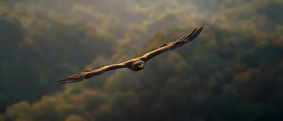 Golden Eagle Soaring Above Forest
